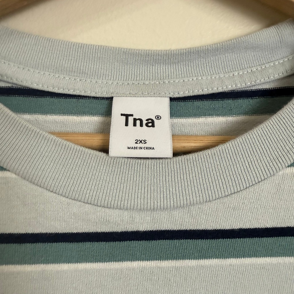 ARITZIA TNA Top Women Size 2XS Stripe Green Blue T-shirt Shortsleeves Crewneck - Picture 11 of 15
